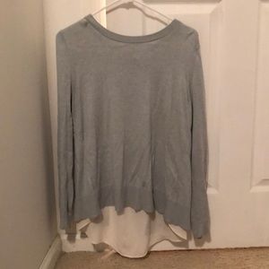 LIGHT BLUE LOFT FACTORY SWEATER BOW BACK AND HI LOW CHIFFON HEM AT BACK size s